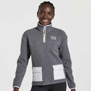 Women's Saucony Rested Sherpa 1/4 Zip Tops Black | CZKXUIV-64