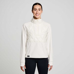 Women's Saucony Solstice Oysterpuff 1/2 Zip Tops Beige | HEZTIBO-56