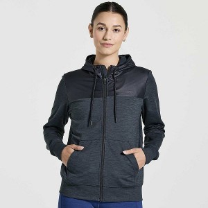 Women's Saucony Solstice Zip Hoody Tops Black | GSEFJQD-78