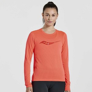 Women's Saucony Stopwatch Graphic Long Sleeve T Shirts Red | GJDNCYZ-09