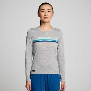 Women's Saucony Stopwatch Graphic Long Sleeve T Shirts Light Grey | CEHDRVS-03