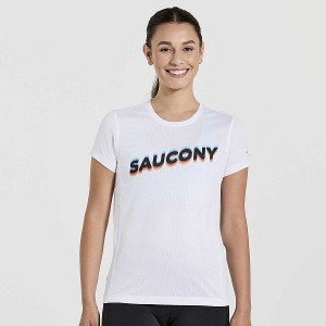 Women's Saucony Stopwatch Graphic Short Sleeve T Shirts White | AETBNKL-18