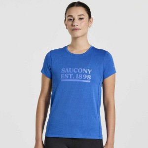 Women's Saucony Stopwatch Graphic Short Sleeve T Shirts Blue | XAVBJLQ-32