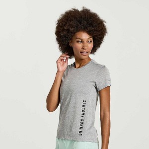 Women's Saucony Stopwatch Graphic Short Sleeve T Shirts Light Grey | UQDHLAE-04