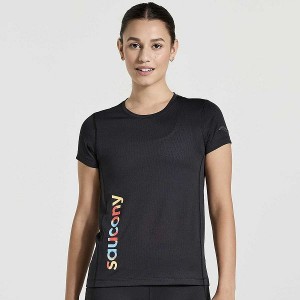 Women's Saucony Stopwatch Graphic Short Sleeve T Shirts Black | DCIEJNW-49