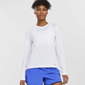 Women's Saucony Stopwatch Long Sleeve T Shirts White | XIQEMYK-53