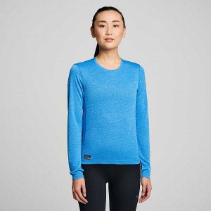 Women's Saucony Stopwatch Long Sleeve T Shirts Blue | NRIBUPJ-48