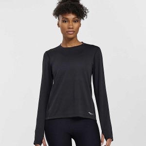 Women's Saucony Stopwatch Long Sleeve T Shirts Black | WRBXIOP-02