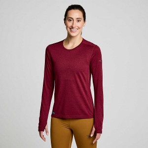 Women's Saucony Stopwatch Long Sleeve T Shirts Red | RQDYNPF-76