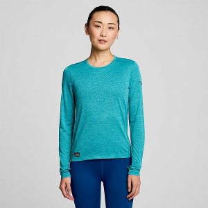 Women's Saucony Stopwatch Long Sleeve T Shirts Turquoise | FAYZDME-31