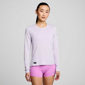 Women's Saucony Stopwatch Long Sleeve T Shirts Purple | BWGQIAH-36