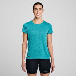 Women's Saucony Stopwatch Short Sleeve T Shirts Turquoise | XFTLRPI-78