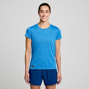 Women's Saucony Stopwatch Short Sleeve T Shirts Blue | DGQCIRW-46