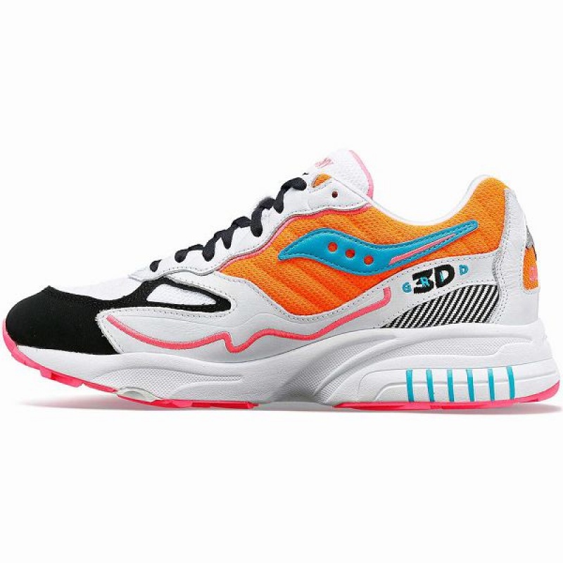 Men's Saucony 3D Grid Hurricane Sneakers White / Orange | GYWPLRZ-34