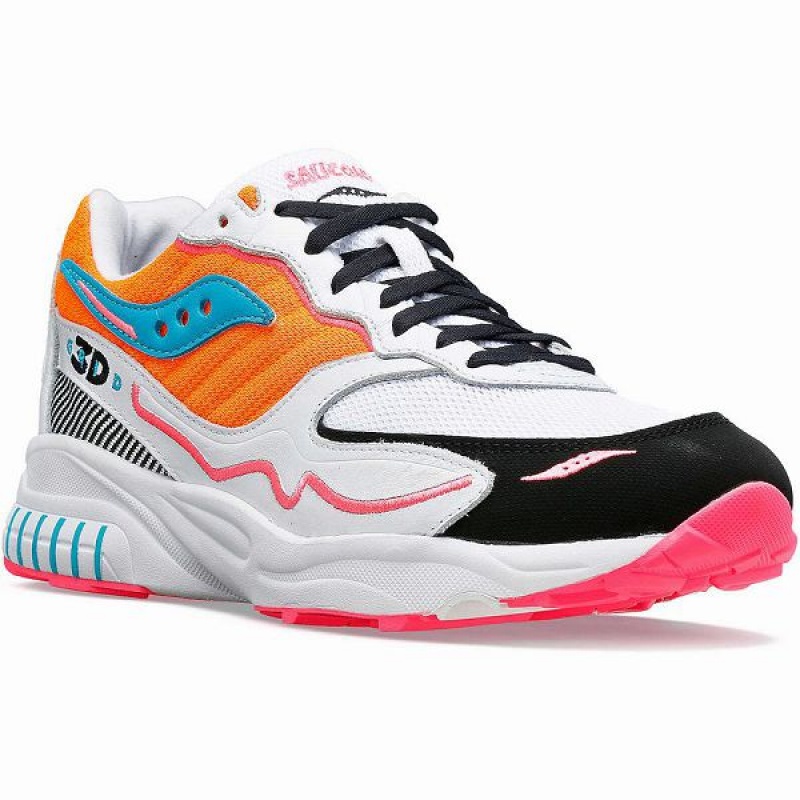 Men's Saucony 3D Grid Hurricane Sneakers White / Orange | GYWPLRZ-34