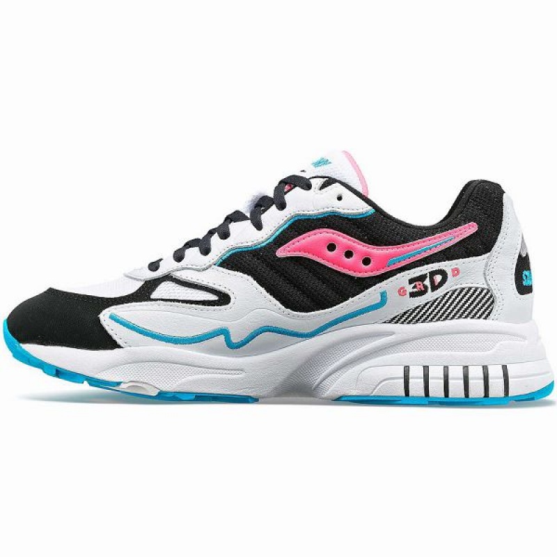 Men's Saucony 3D Grid Hurricane Sneakers White / Black / Pink | DHJXAON-16