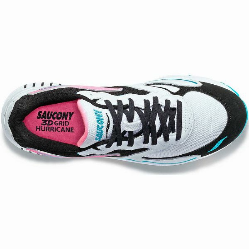 Men's Saucony 3D Grid Hurricane Sneakers White / Black / Pink | DHJXAON-16