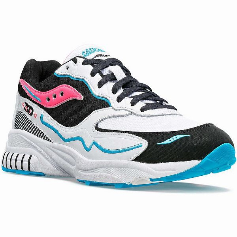 Men's Saucony 3D Grid Hurricane Sneakers White / Black / Pink | DHJXAON-16