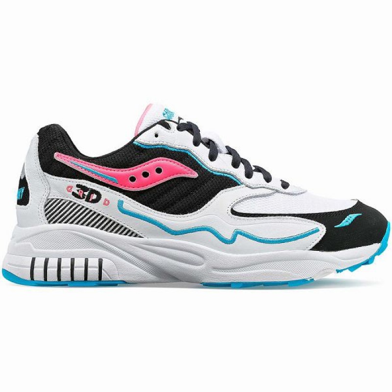 Men\'s Saucony 3D Grid Hurricane Sneakers White / Black / Pink | DHJXAON-16