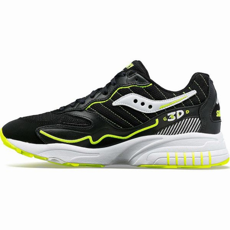 Men's Saucony 3D Grid Hurricane Sneakers Black / White | RBZQCAF-92