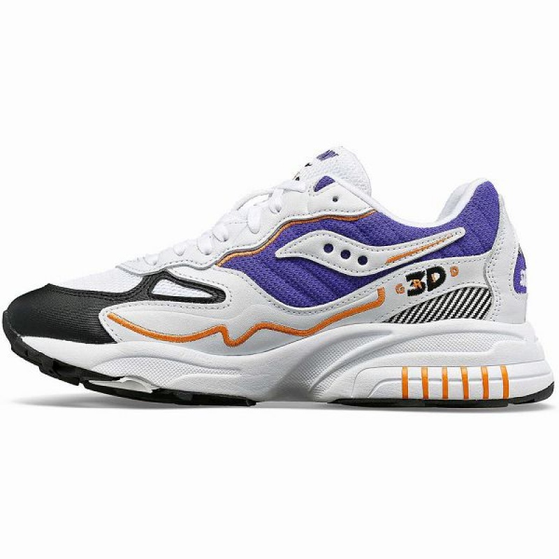 Men's Saucony 3D Grid Hurricane Sneakers White / Purple | TSVDEUN-82