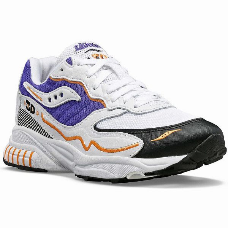 Men's Saucony 3D Grid Hurricane Sneakers White / Purple | TSVDEUN-82