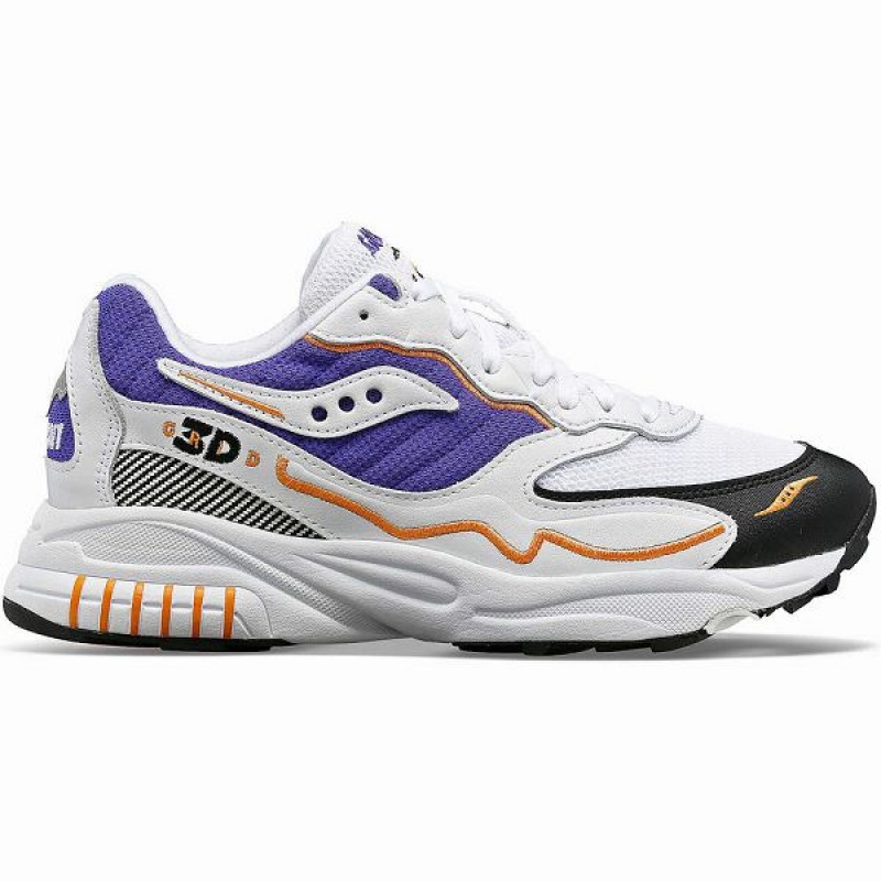 Men\'s Saucony 3D Grid Hurricane Sneakers White / Purple | TSVDEUN-82