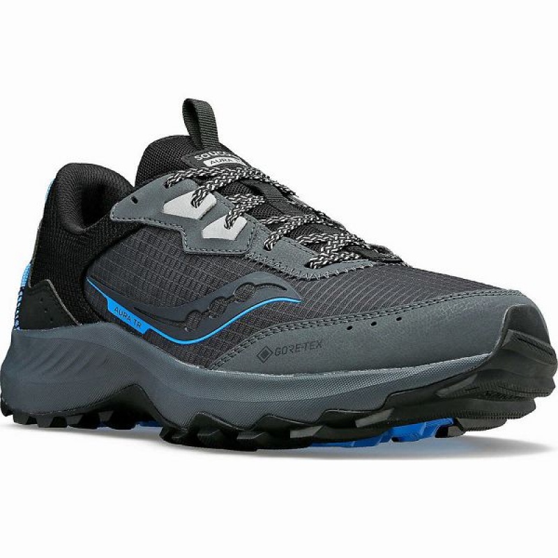 Men's Saucony Aura TR GTX Trail Running Shoes Grey / Black | TODHKRZ-30