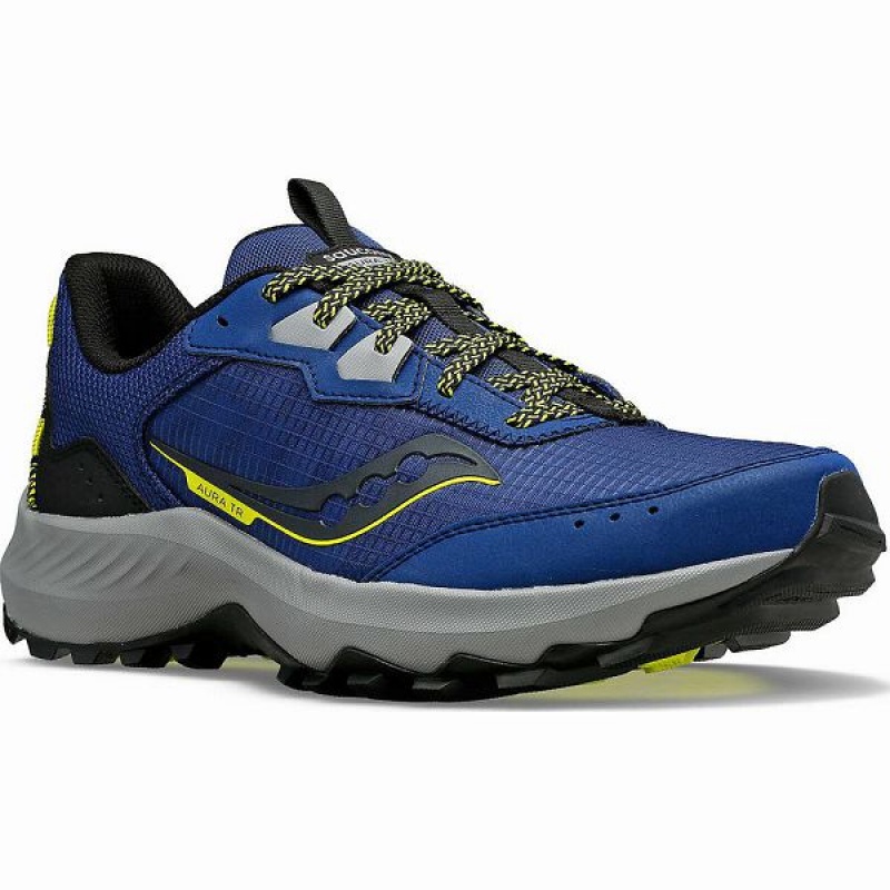 Men's Saucony Aura TR Trail Running Shoes Indigo / Black | QOIUGXE-70