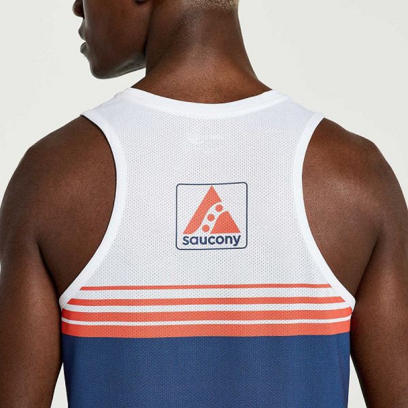 Men's Saucony Boston Stopwatch Singlet Tank Top Blue / White | VPNIEKU-29