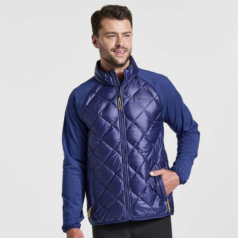 Men\'s Saucony Boulder Oysterpuff Jackets Navy | YOKWIBH-87