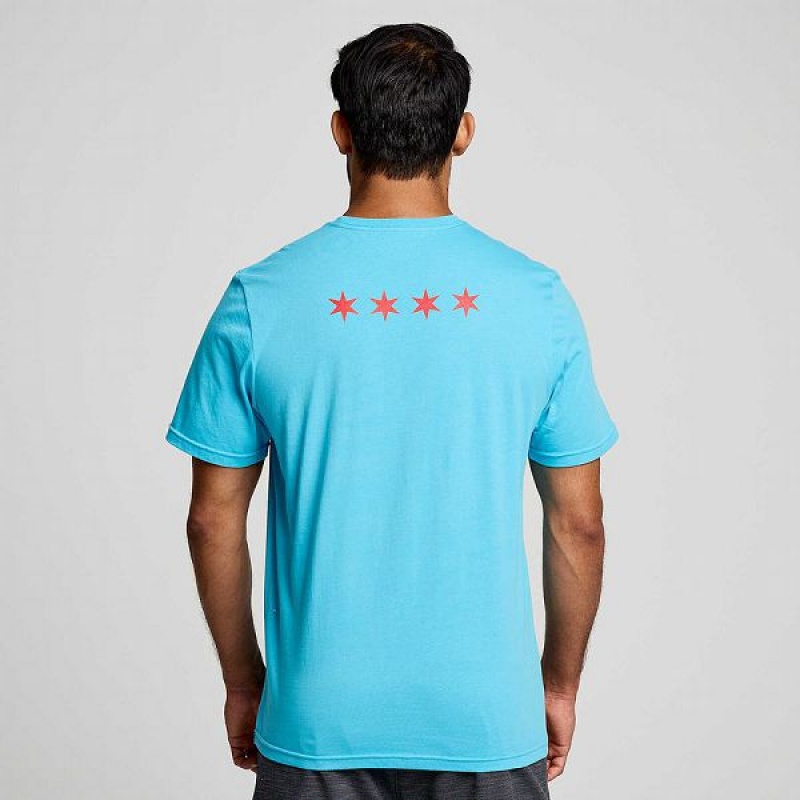 Men's Saucony Chicago Rested T Shirts Blue | YTDHIGF-49