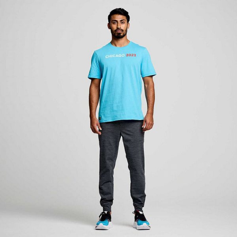 Men's Saucony Chicago Rested T Shirts Blue | YTDHIGF-49