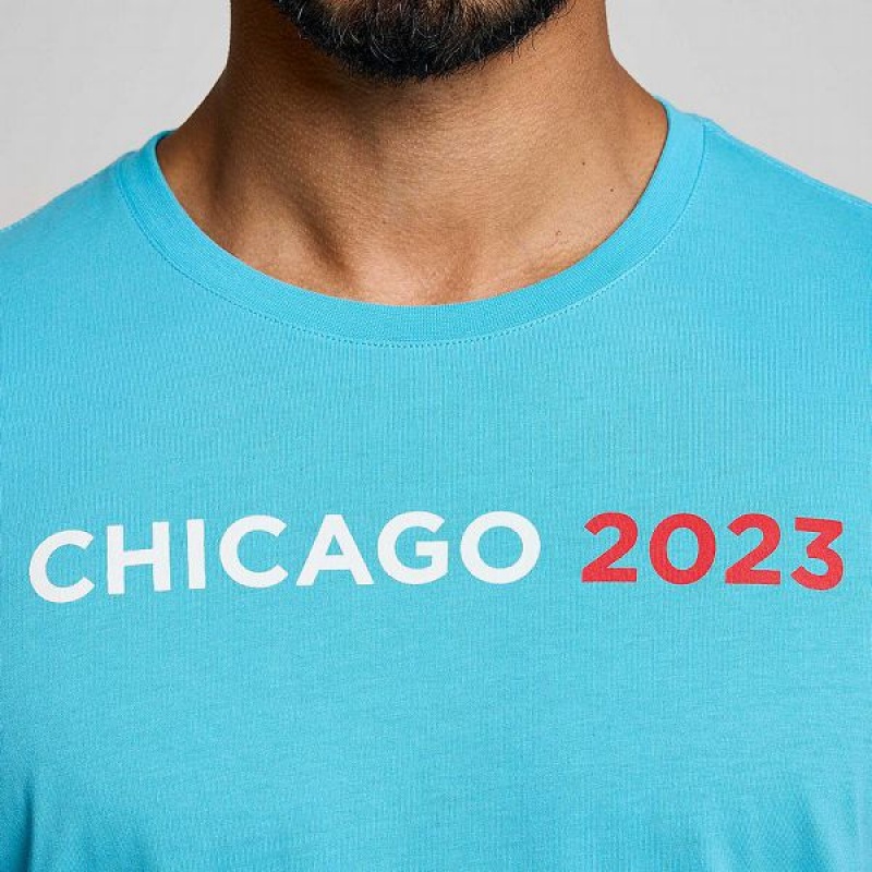 Men's Saucony Chicago Rested T Shirts Blue | YTDHIGF-49