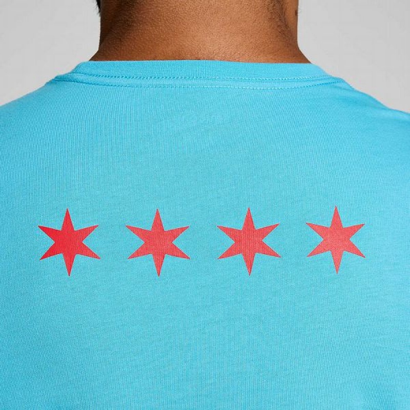 Men's Saucony Chicago Rested T Shirts Blue | YTDHIGF-49