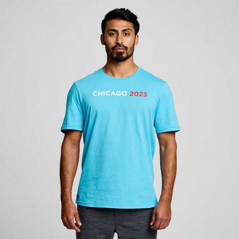 Men\'s Saucony Chicago Rested T Shirts Blue | YTDHIGF-49