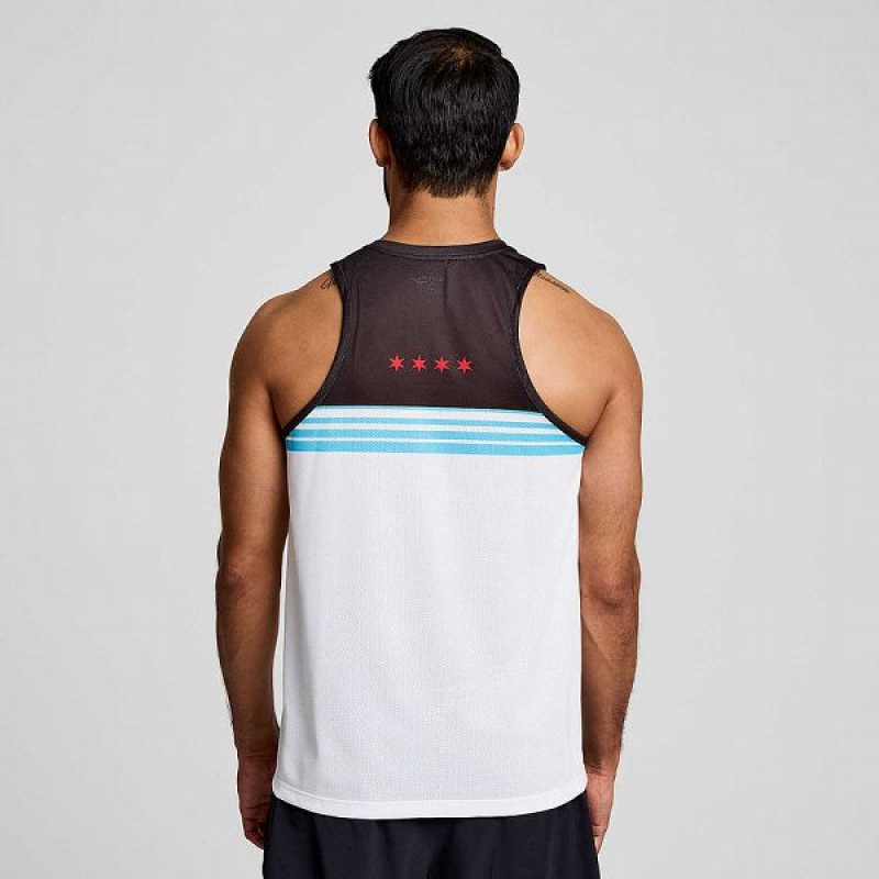 Men's Saucony Chicago Stopwatch Singlet Tank Top White | IYKRWJN-39