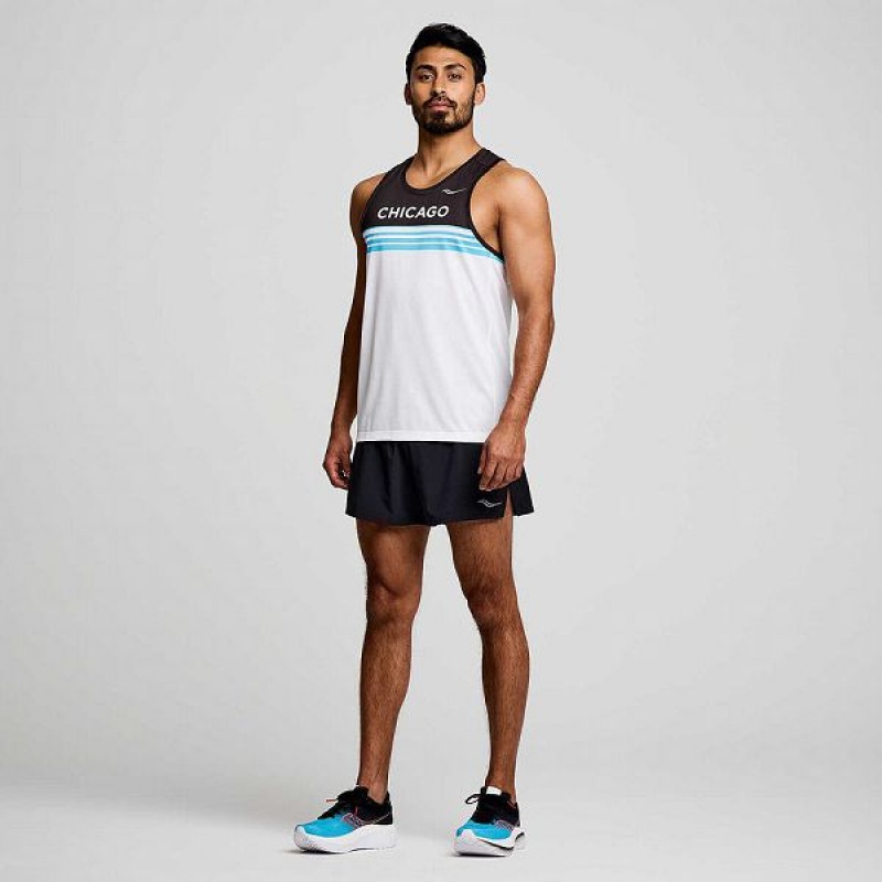 Men's Saucony Chicago Stopwatch Singlet Tank Top White | IYKRWJN-39