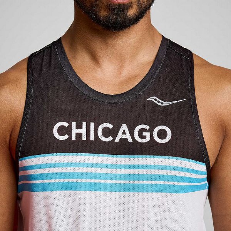 Men's Saucony Chicago Stopwatch Singlet Tank Top White | IYKRWJN-39