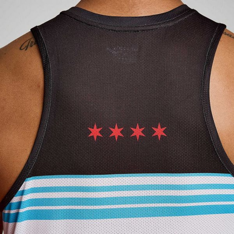 Men's Saucony Chicago Stopwatch Singlet Tank Top White | IYKRWJN-39