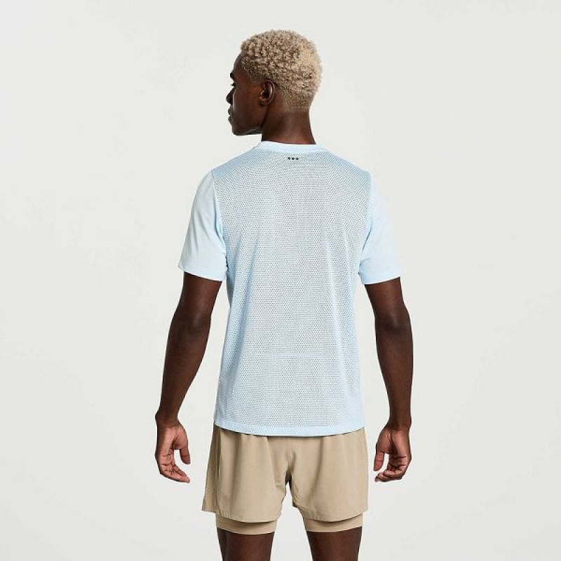 Men's Saucony Elevate Short Sleeve T Shirts Blue | AXTMLES-39