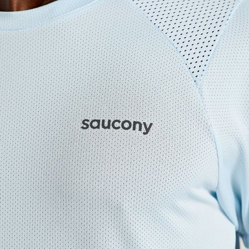 Men's Saucony Elevate Short Sleeve T Shirts Blue | AXTMLES-39