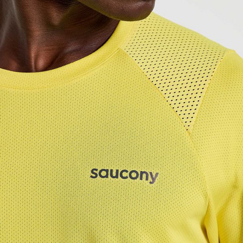 Men's Saucony Elevate Short Sleeve T Shirts Yellow | GFYQJAI-16