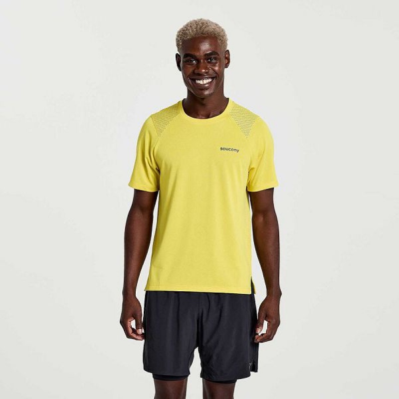 Men\'s Saucony Elevate Short Sleeve T Shirts Yellow | GFYQJAI-16