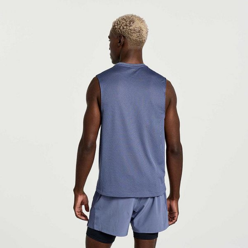 Men's Saucony Elevate Sleeveless Tank Top Blue | UMDKJTF-39