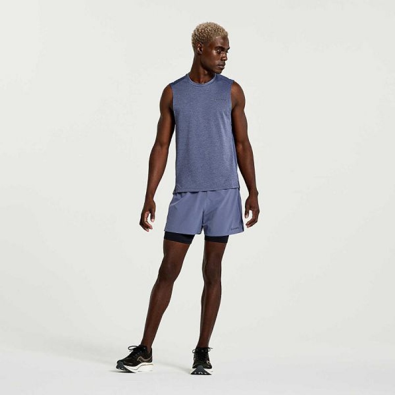 Men's Saucony Elevate Sleeveless Tank Top Blue | UMDKJTF-39