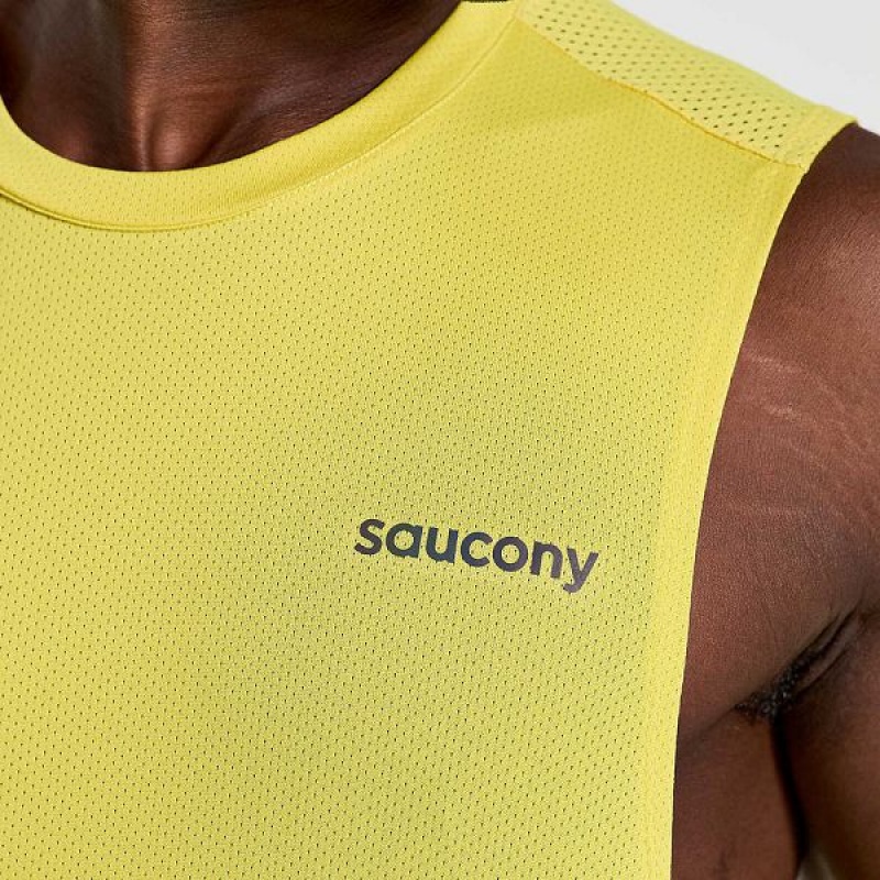 Men's Saucony Elevate Sleeveless Tank Top Yellow | IYOJKAN-37