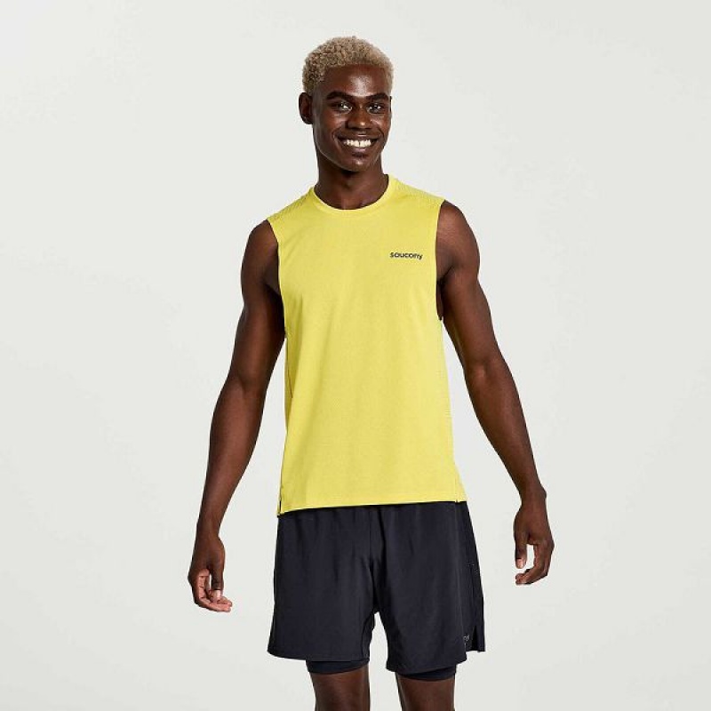 Men\'s Saucony Elevate Sleeveless Tank Top Yellow | IYOJKAN-37