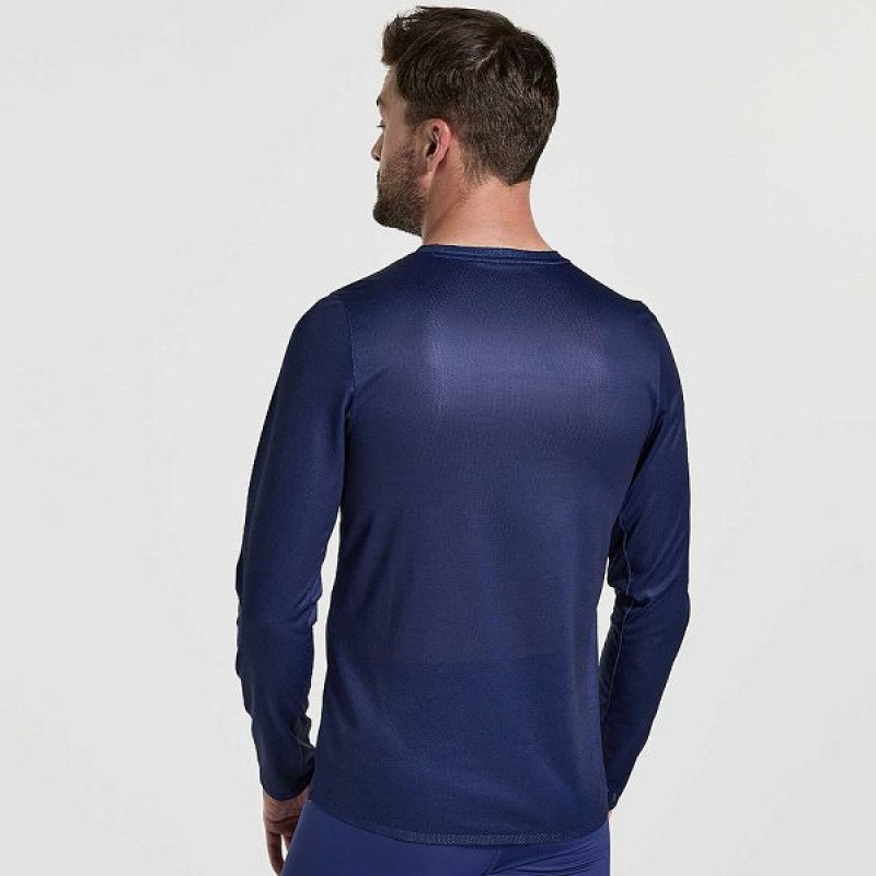 Men's Saucony Elite Long Sleeve T Shirts Navy | UPWKVIT-78