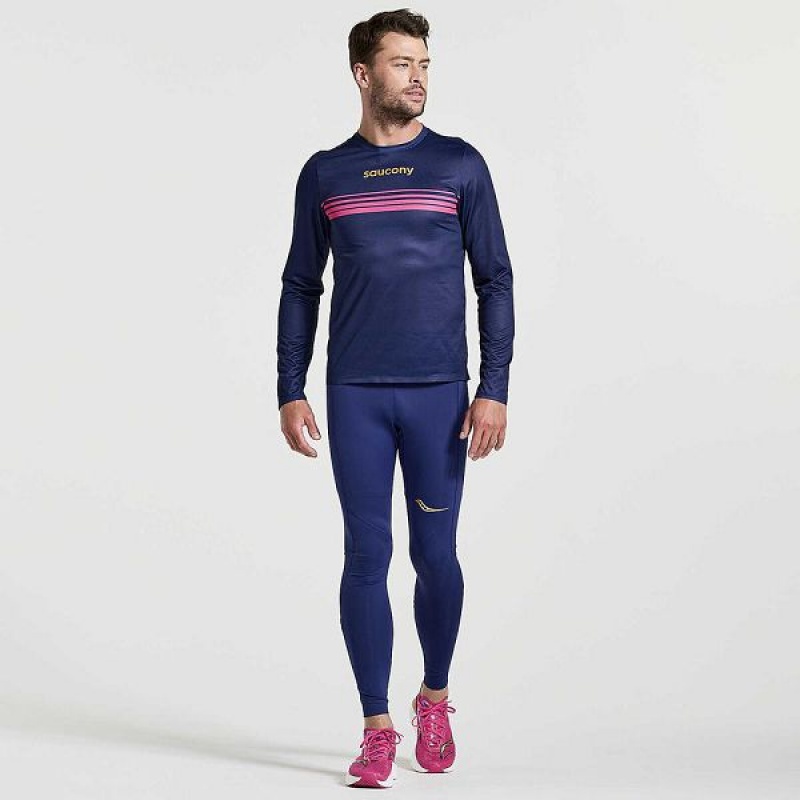 Men's Saucony Elite Long Sleeve T Shirts Navy | UPWKVIT-78